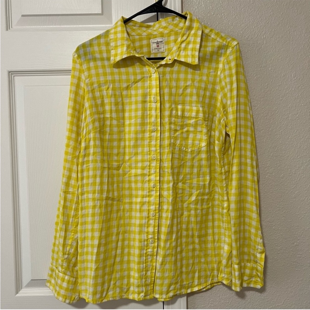 Gap Fitted Boyfriend Shirt Yellow Gingham Button Down Size Medium